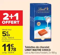 Cora x Carrefour Tablettes de chocolat lindt maitre choco offre