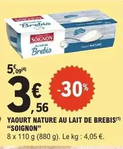 E.Leclerc YAOURT NATURE AU LAIT DE BREBIS SOIGNON offre