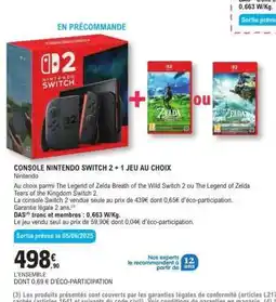 E.Leclerc CONSOLE NINTENDO SWITCH 2 + 1 JEU AU CHOIX offre