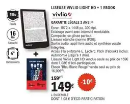 E.Leclerc LISEUSE VIVLIO LIGHT HD + 1 EBOOK offre