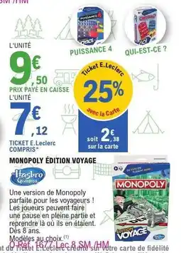 E.Leclerc Monopoly Édition Voyage offre