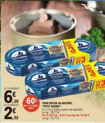 E.Leclerc Thon entier au naturel 'Petit Navire' offre