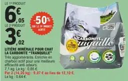E.Leclerc LITIÈRE MINÉRALE POUR CHAT LA CARBONITE “TRANQUILLE” offre