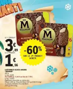 E.Leclerc 6 BÂTONNETS GLACÉS AMANDE MAGNUM offre