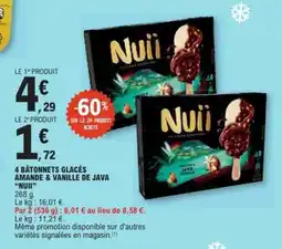 E.Leclerc 4 BÂTONNETS GLACÉS AMANDE & VANILLE DE JAVA “NUII” offre