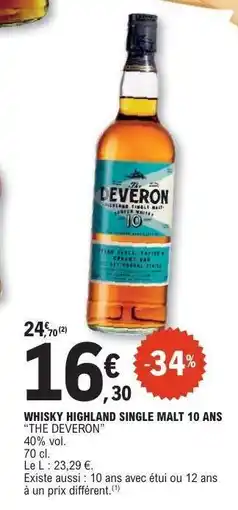 E.Leclerc WHISKY HIGHLAND SINGLE MALT 10 ANS “THE DEVERON” offre