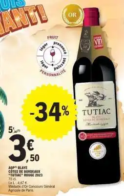 E.Leclerc TUTIAC BLAYE CÔTES DE BORDEAUX TUTIAC ROUGE 2023 offre