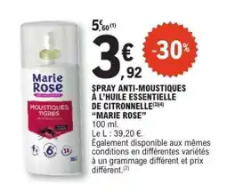 E.Leclerc SPRAY ANTI-MOUSTIQUES À L’HUILE ESSENTIELLE DE CITRONNELLE MARIE ROSE offre