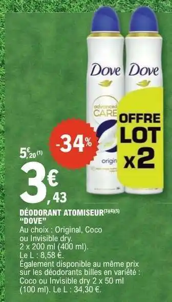 E.Leclerc Déodorant Atomiseur Dove offre