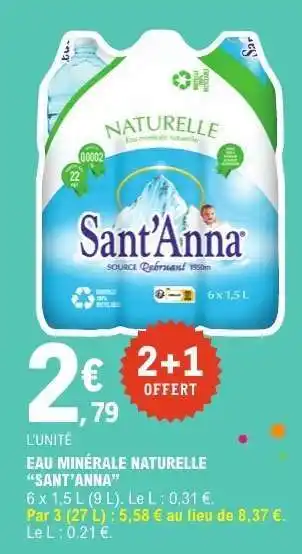 E.Leclerc EAU MINERALE NATURELLE SANT'ANNA offre