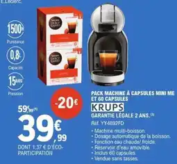 E.Leclerc PACK MACHINE À CAPSULES MINI ME ET 60 CAPSULES offre
