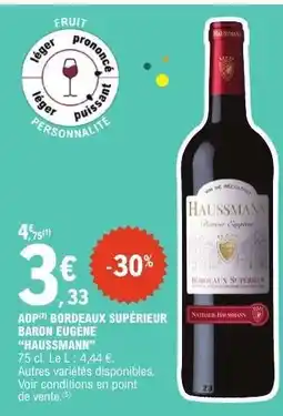 E.Leclerc AOP Bordeaux Supérieur Baron Eugène 'Haussmann' offre