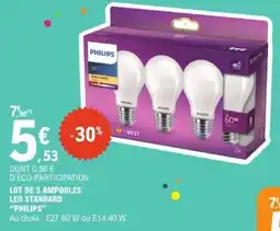 E.Leclerc Lot de 3 ampoules LED standard Philips offre