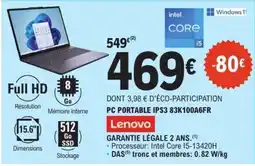 E.Leclerc PC PORTABLE IPS3 83K100A6FR offre