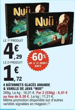 E.Leclerc 4 BÂTONNETS GLACÉS AMANDE & VANILLE DE JAVA “NUII” offre