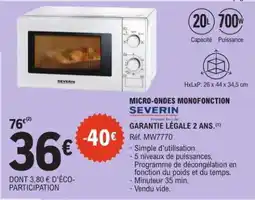 E.Leclerc Micro-ondes monofonction Severin offre