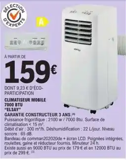 E.Leclerc CLIMATISEUR MOBILE 7000 BTU ELSAY offre