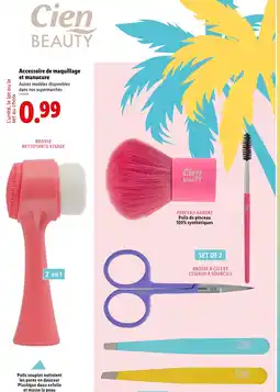 Lidl Cien Brosse nettoyante visage, Pinceau kabuki, Brosse à cils et ciseaux à sourcils offre