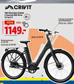 Lidl CRIVIT Vélo Électrique Urbain à Courroie Belt Drive X.3 ou Y.3 offre