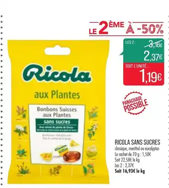 Match Ricola sans sucres offre