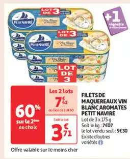 Auchan Supermarché PETIT NAVIRE Filets de maquereaux vin blanc aromates offre