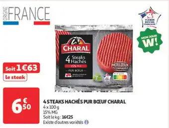Auchan Supermarché CHARAL 4 steaks hachés pur bœuf offre