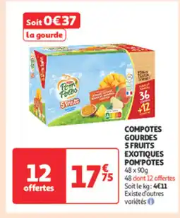 Auchan Supermarché POM'POTES Compotes gourdes 5 fruits exotiques offre
