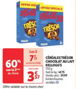 Auchan Supermarché KELLOGG'S Céréales trésor chocolat au lait offre