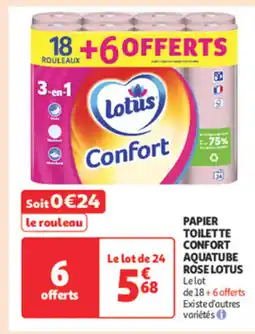 Auchan Supermarché LOTUS Papier toilette confort aquatube rose offre