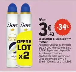 E.Leclerc Express DOVE Déodorant atomiseur offre