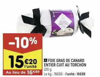 Leader Price Foie gras de canard entier cuit au torchon offre