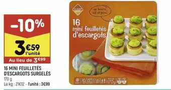Leader Price 16 Mini feuilletés d'escagots surgelés offre