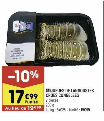 Queues de langoustes crues congelées