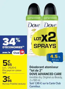 Cora x Carrefour Déodorant atomiseur lot de 2 dove advanced care offre
