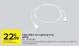 Cora x Carrefour Câble USB-C vers Lightning APPLE offre