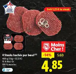 Lidl 4 steaks hachés pur bœuf offre