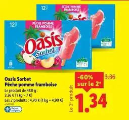Lidl Oasis sorbet pêche pomme framboise offre