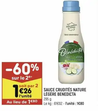 Leader Price Sauce crudités nature légère benedicta offre