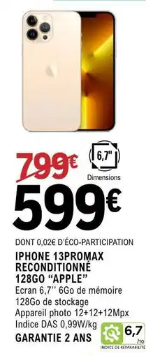 E.Leclerc IPHONE 13PROMAX RECONDITIONNÉ 128GO “APPLE” offre