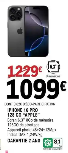 E.Leclerc IPHONE 16 PRO 128 GO APPLE offre