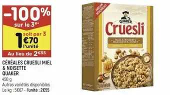 Leader Price Céréales cruesli miel & noisette quaker offre