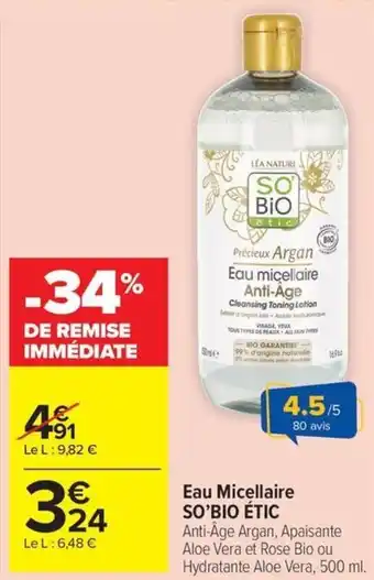 Carrefour Market SO'BIO ÉTIC Eau Micellaire offre