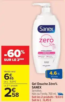 Carrefour Market SANEX Gel Douche Zéro% offre