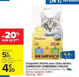 Carrefour Market CARREFOUR COMPANINO VITALIVE Croquettes Vitalive pour chats adultes offre