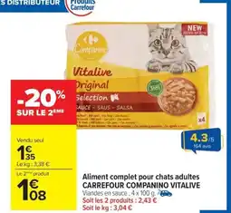 Carrefour Market CARREFOUR COMPANINO VITALIVE Aliment complet pour chats adultes offre