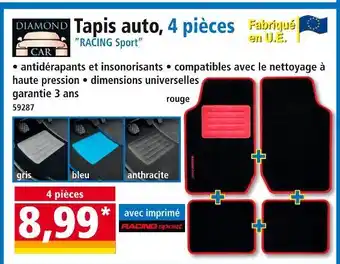 Norma Diamond Car Tapis auto, 4 pièces RACING Sport offre