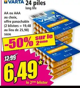 Norma Varta 24 piles long life offre