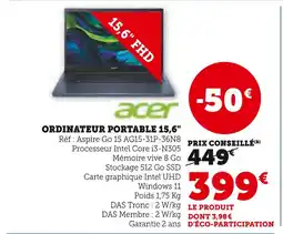 Hyper U ACER Ordinateur portable 15,6 offre