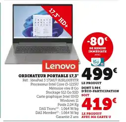 Hyper U LENOVO ORDINATEUR PORTABLE 17,3 offre