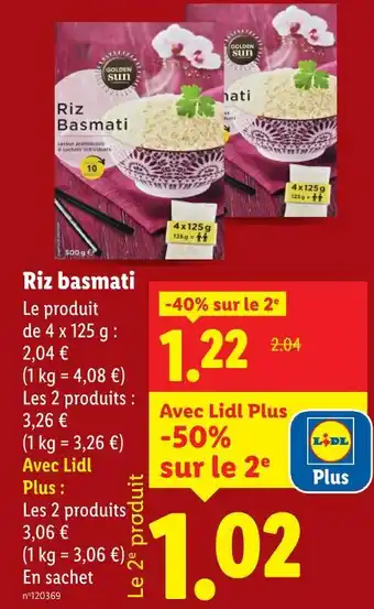 Lidl Golden Sun Riz basmati offre
